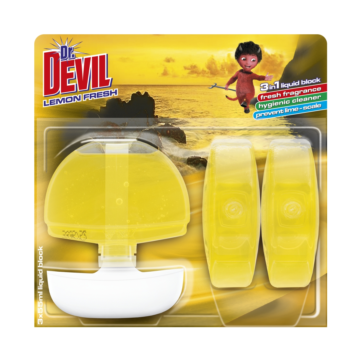 Dr.Devil WC 3v1 tek.blok s košíčkem 3x55ml Lemon