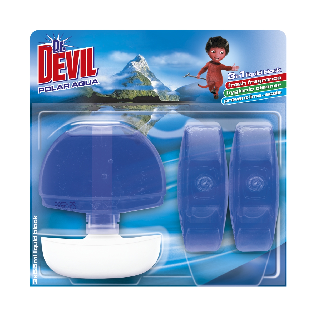 Dr.Devil WC 3v1 tek.blok s košíčkem 3x55ml Aqua
